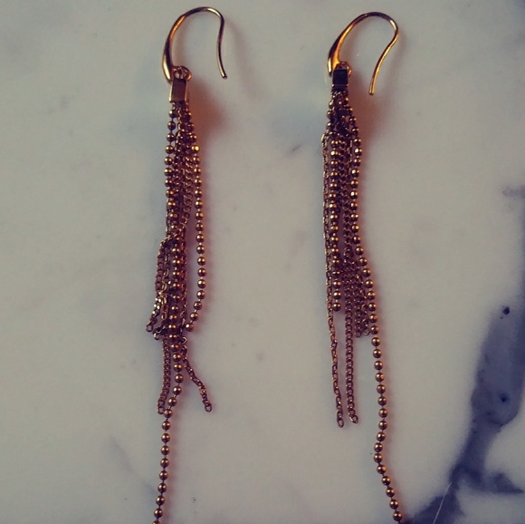 DVF Gold Ball Chain Tassel Long Drop Earrings - Picture 5 of 8